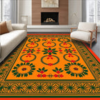 Orange Green Red Floral Wreath Medallion Rug