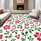 Radiant Red Floral Leaf Arrangement Rug