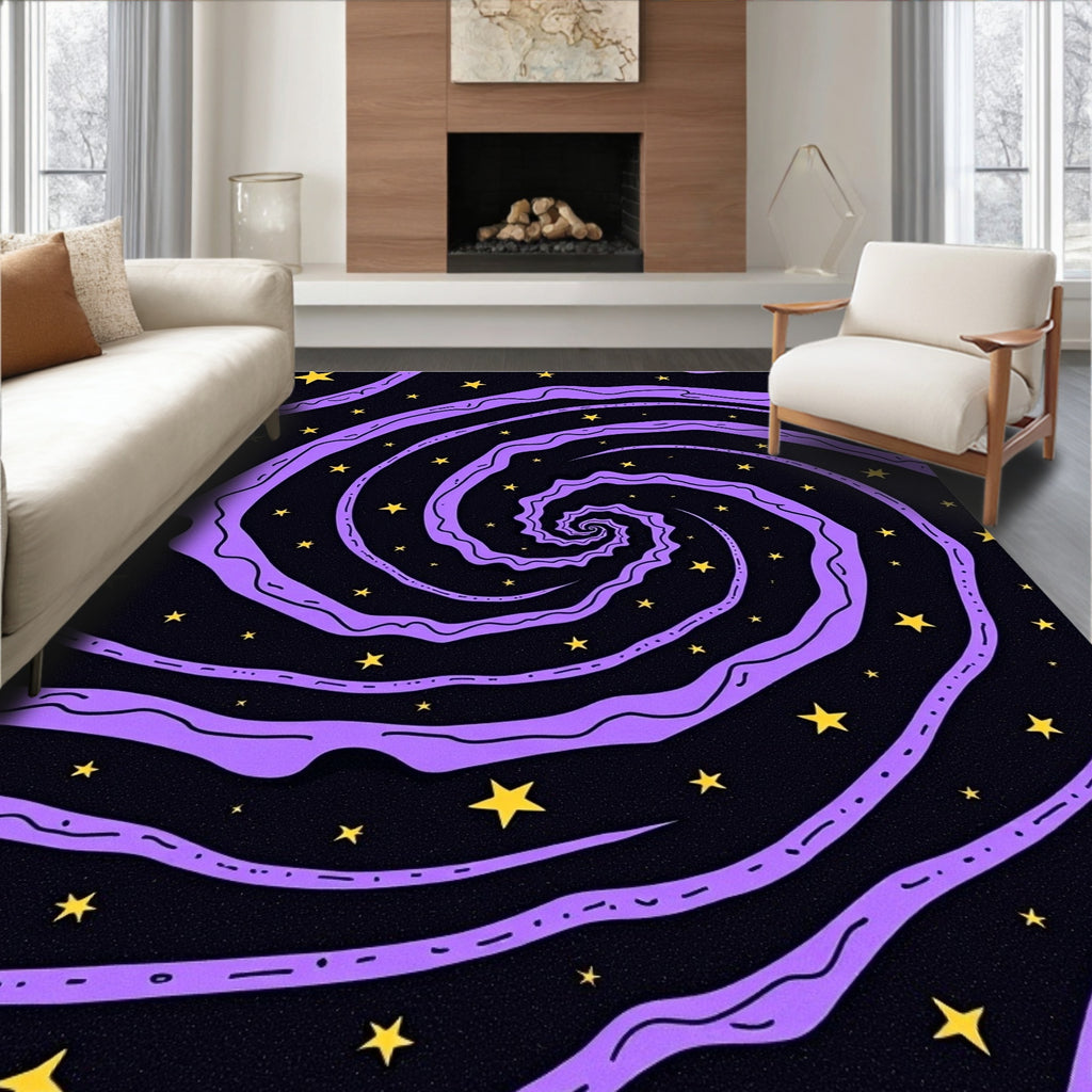 Vibrant Purple Swirl Yellow Stars Rug