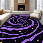 Vibrant Purple Swirl Yellow Stars Rug