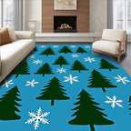 Dark Green Christmas Tree Snowflakes Rug