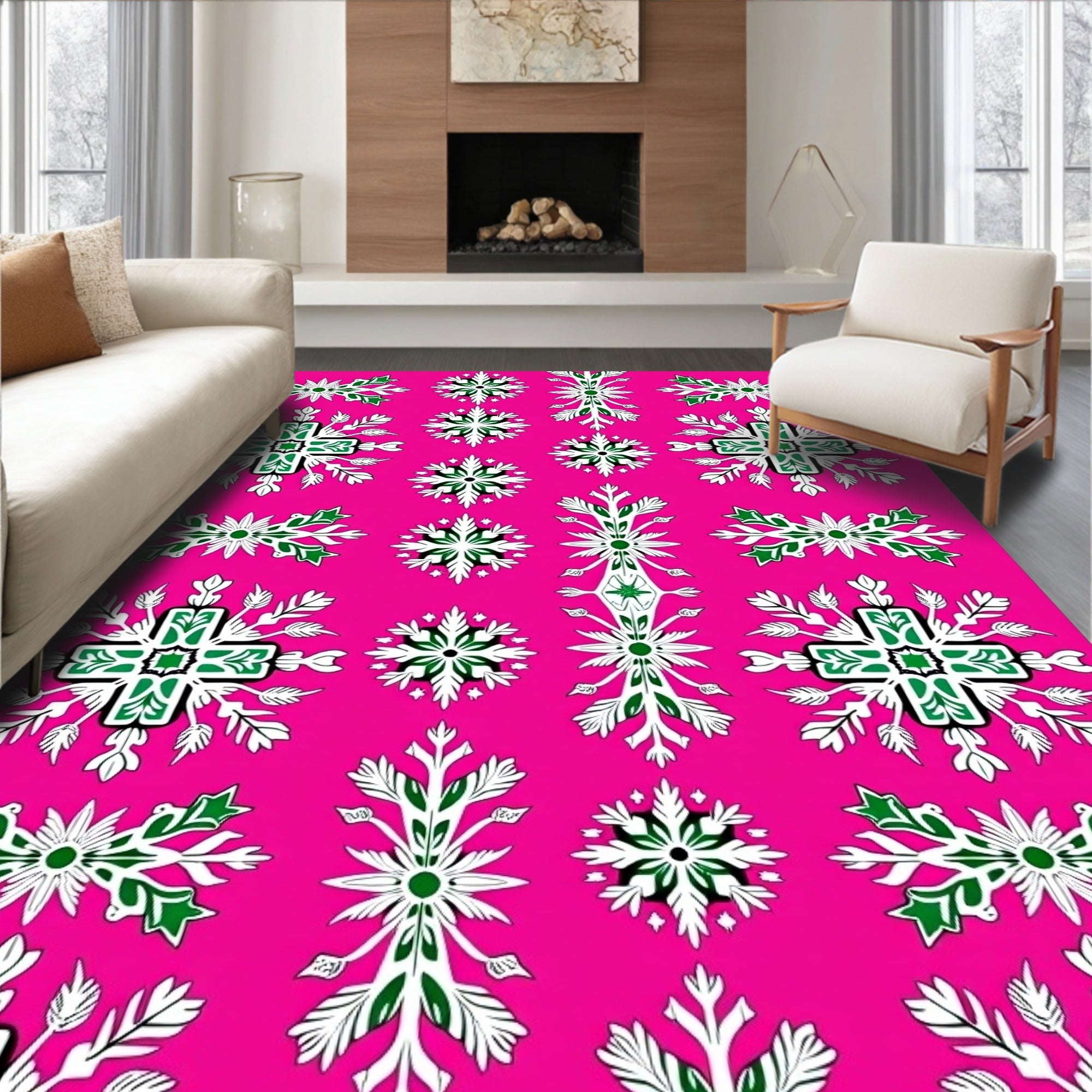 Pink Emerald Snowflake Medallion Rug