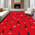 Festive Red Pine Forest Snowflakes Rug