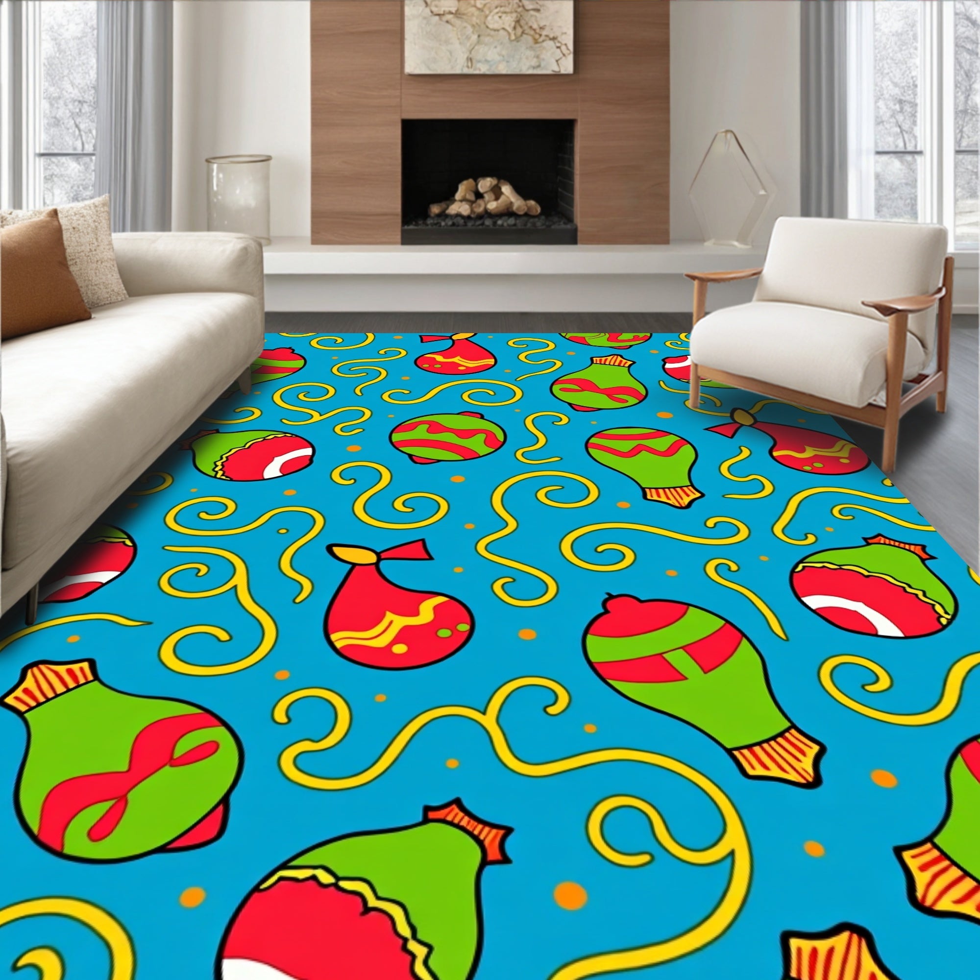 Bright Red Green Bauble Swirls Rug