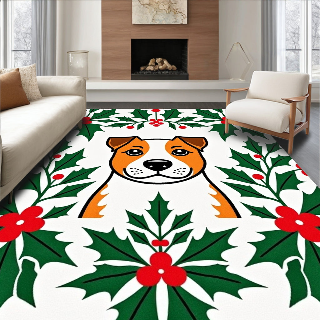 Whimsical Holly Dog Christmas Rug
