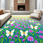 Vibrant Purple Garden White Butterfly Meadow Rug