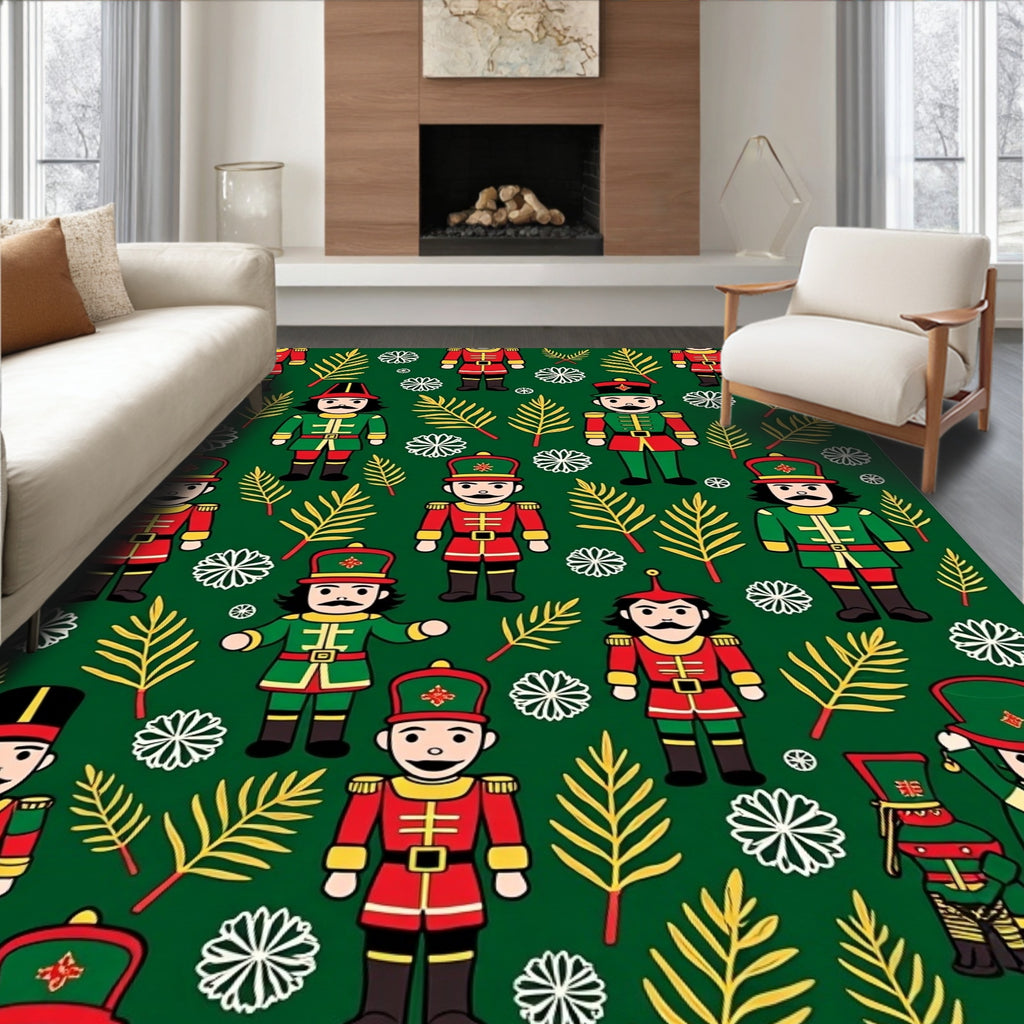 Festive Nutcracker Soldier Emerald Garden Rug