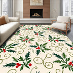 Green Holly Berry Swirl Cream Rug