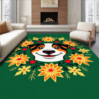 Whimsical Dog Floral Wreath Crimson Yellow Rug