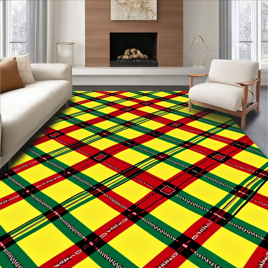 Vibrant Yellow Red Green Plaid Rug