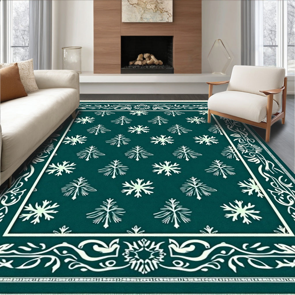 Teal Snowflake Bordered Field Rug