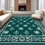 Teal Snowflake Bordered Field Rug