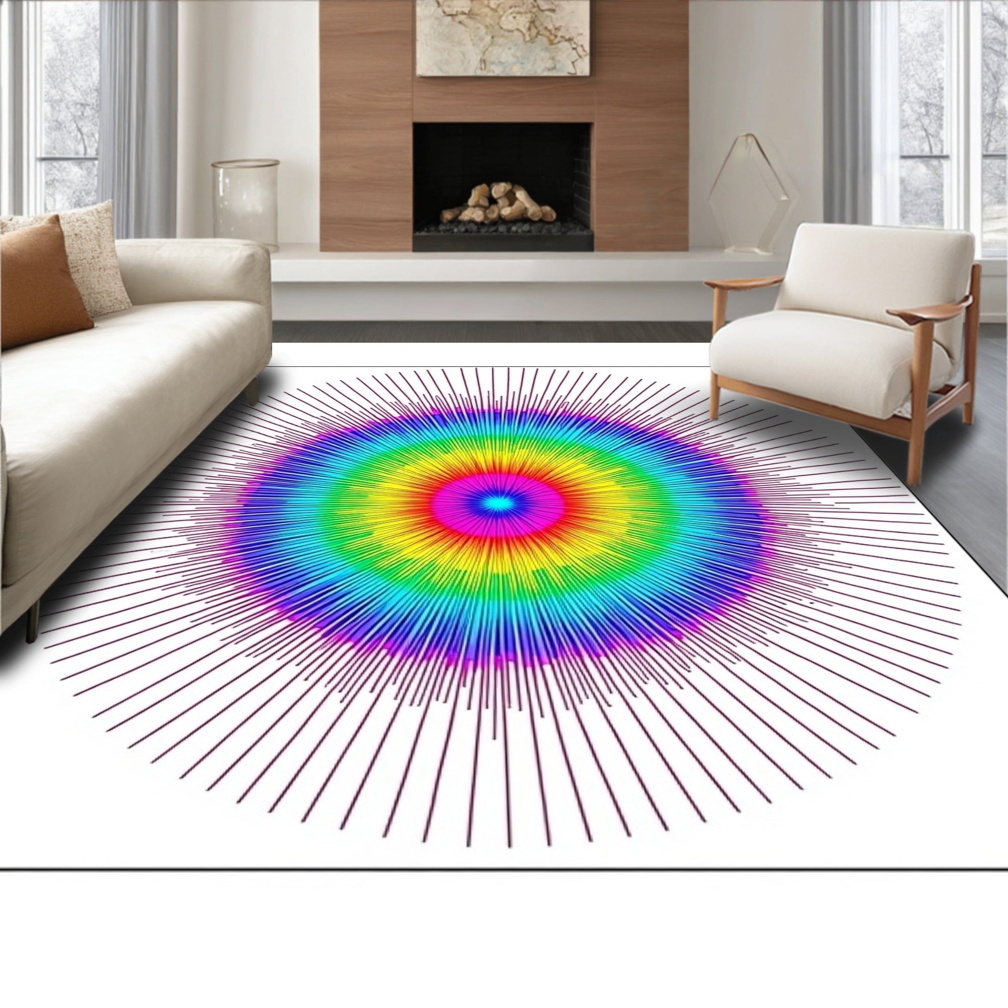 Rainbow Sunburst Radial Rays Rug