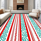 Whimsical Red Turquoise Stripe Swirl Rug