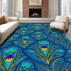 Vibrant Teal Peacock Feather Medallion Rug