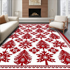 Red Christmas Tree Snowflakes Border Rug