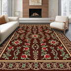 Rich Crimson Floral Bordered Rug