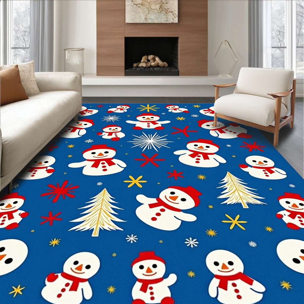 Whimsical Snowman Holiday Tree Scatter Rug