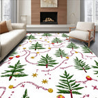 Green Pine Trees Red Garland Stars Rug
