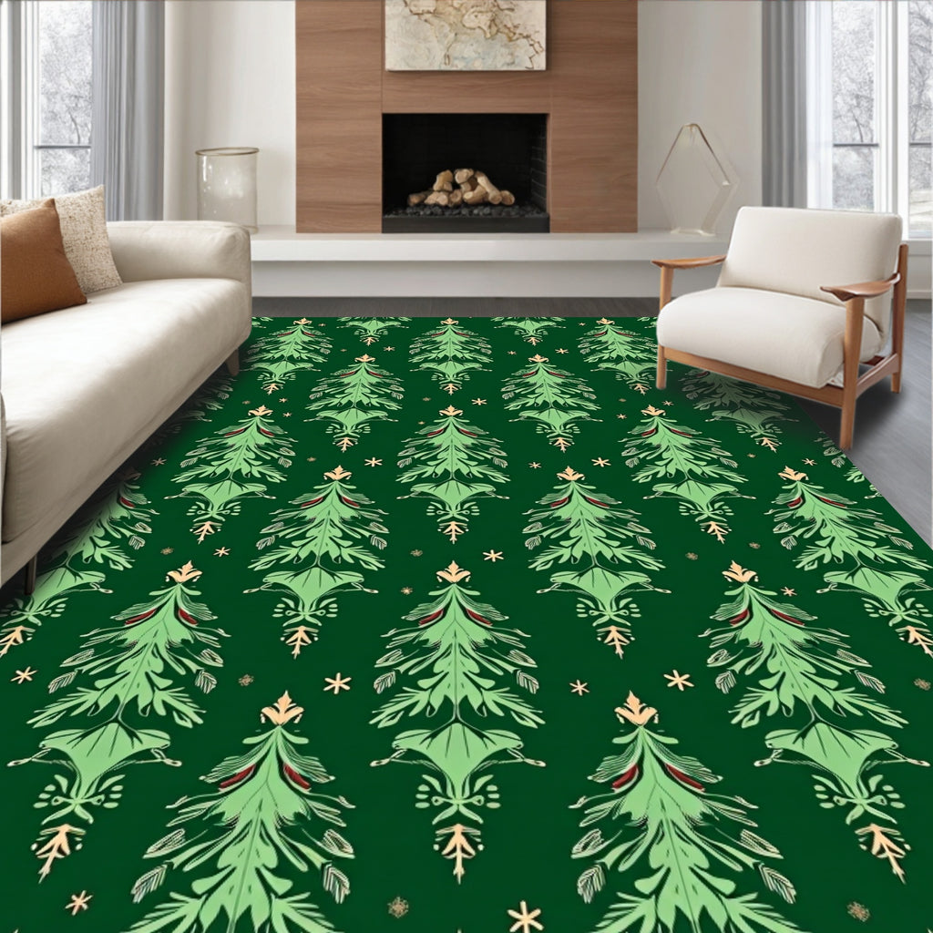 Elegant Emerald Green Christmas Tree Medallion Rug