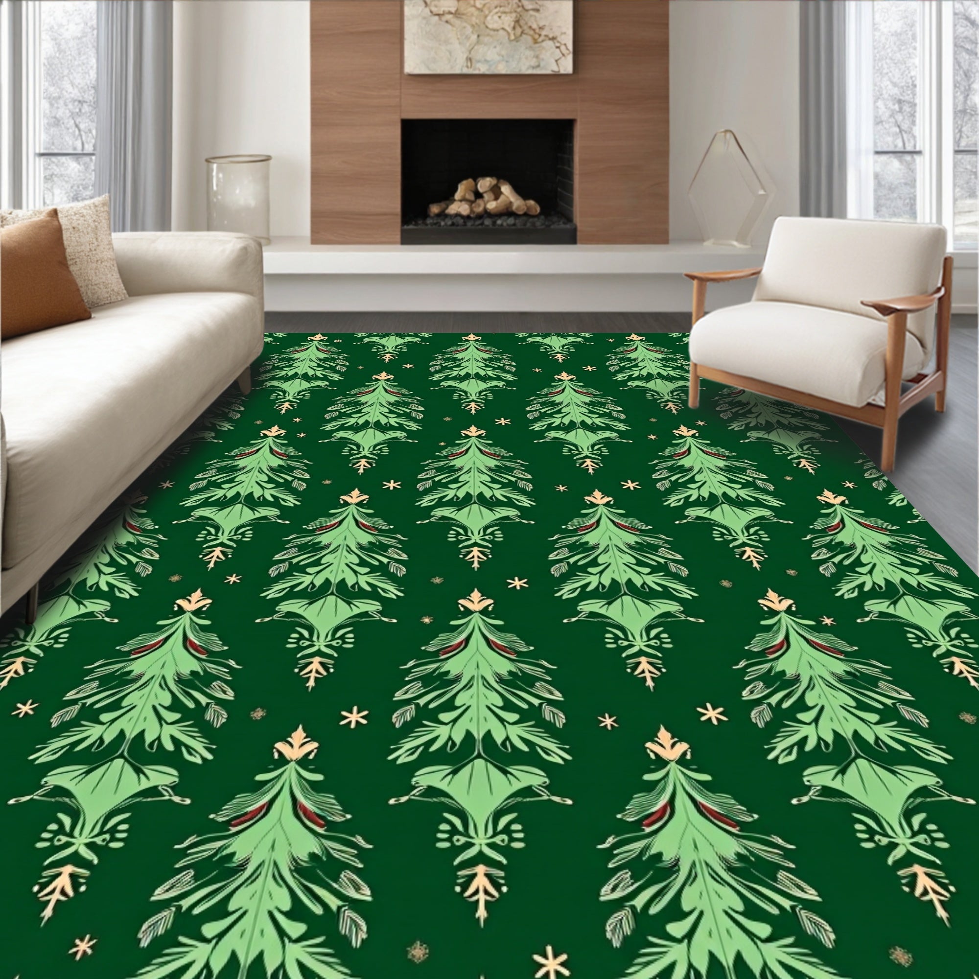 Elegant Emerald Green Christmas Tree Medallion Rug