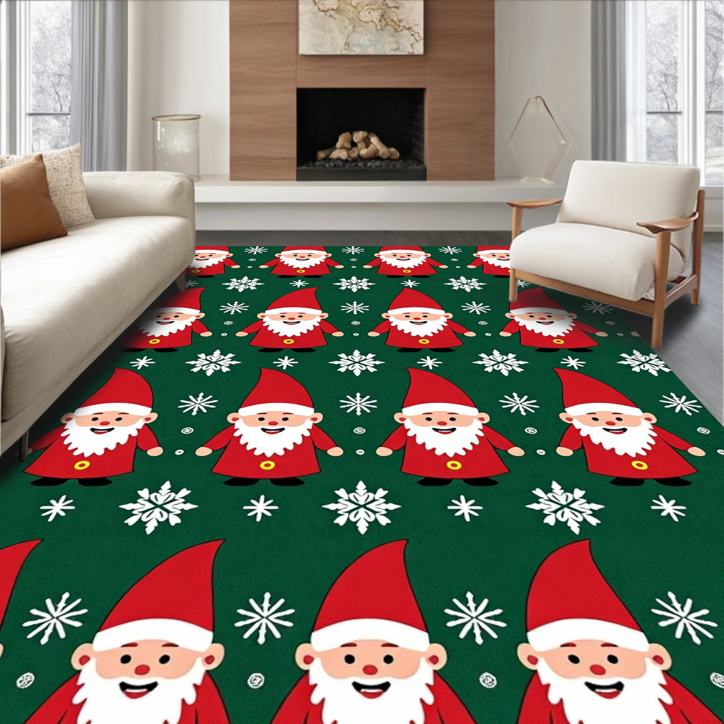 Red Gnome Snowflake Christmas Rug