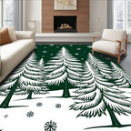 Evergreen Forest Snowflake Winter Scene Rug