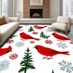 Red Cardinal Winter Woodland Snowflakes Rug