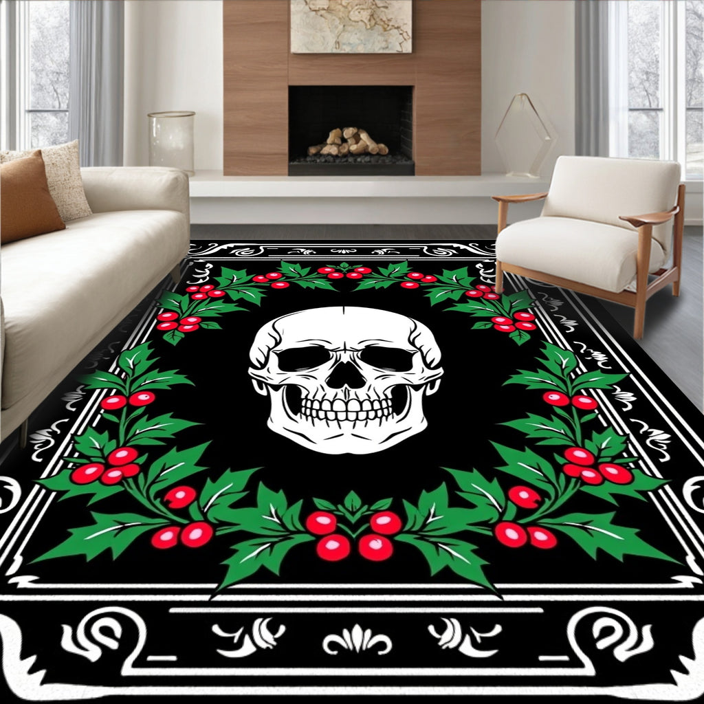 Gothic Skull Holly Frame Rug