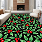 Black Red Green Holly Berries Branches Rug