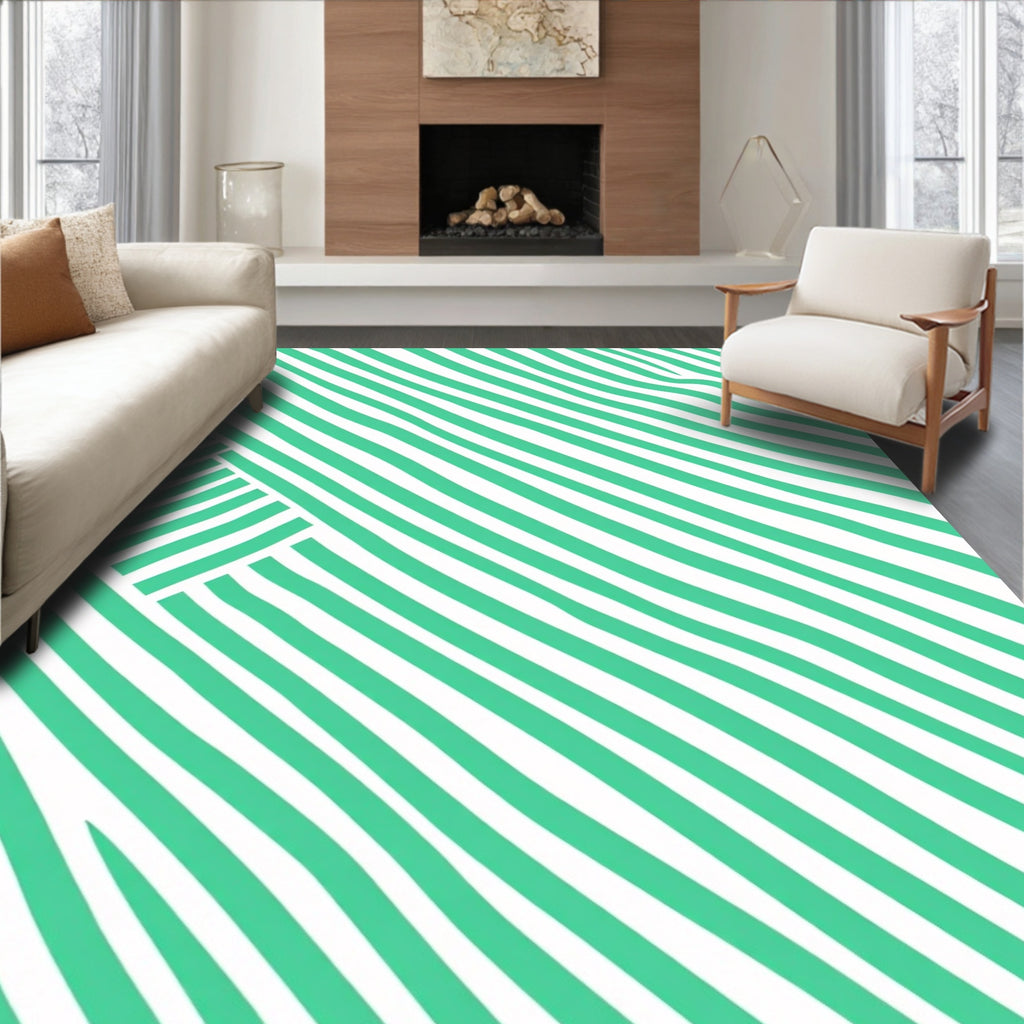 Mint Green Curved Stripe Area Rug