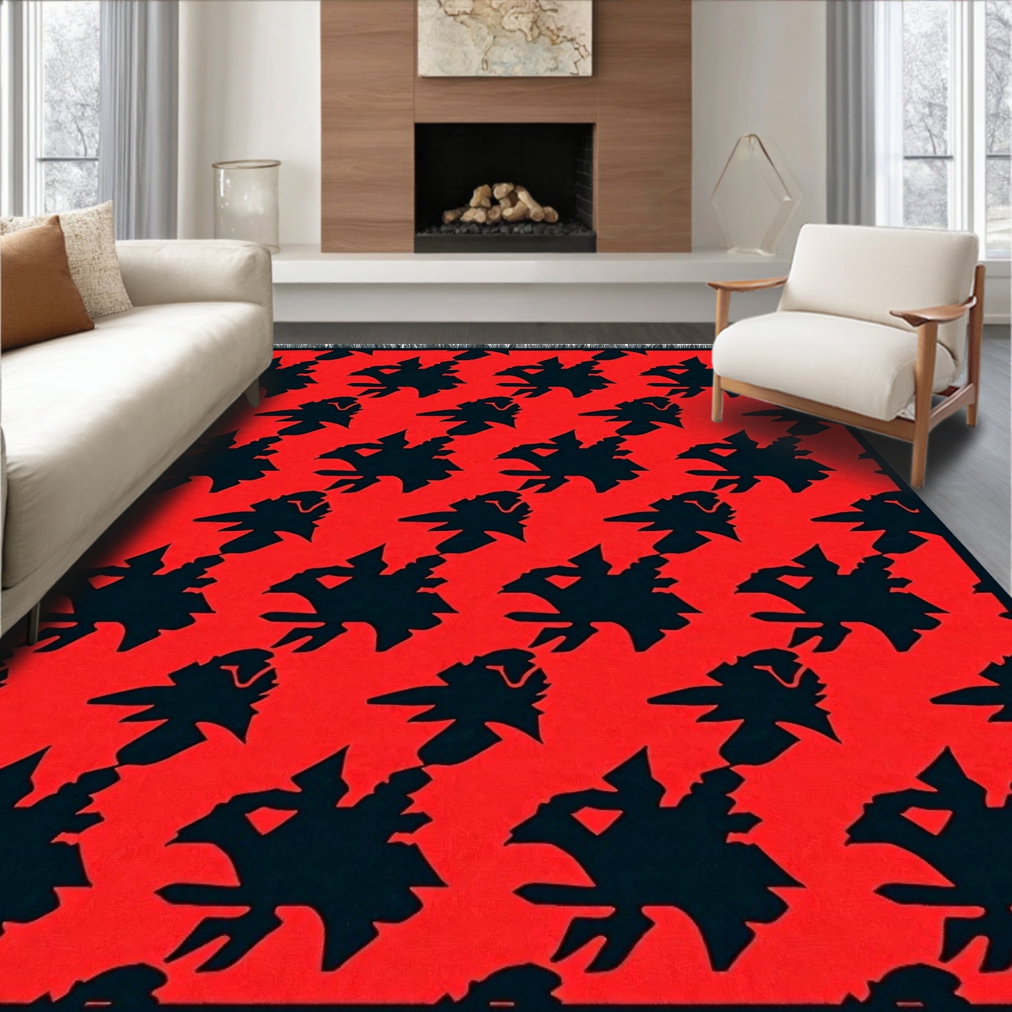 Bold Red Abstract Tribal Rug