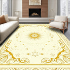 Golden Celestial Sunburst Floral Border Rug