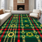 Green Red Gold Plaid Floral Rug