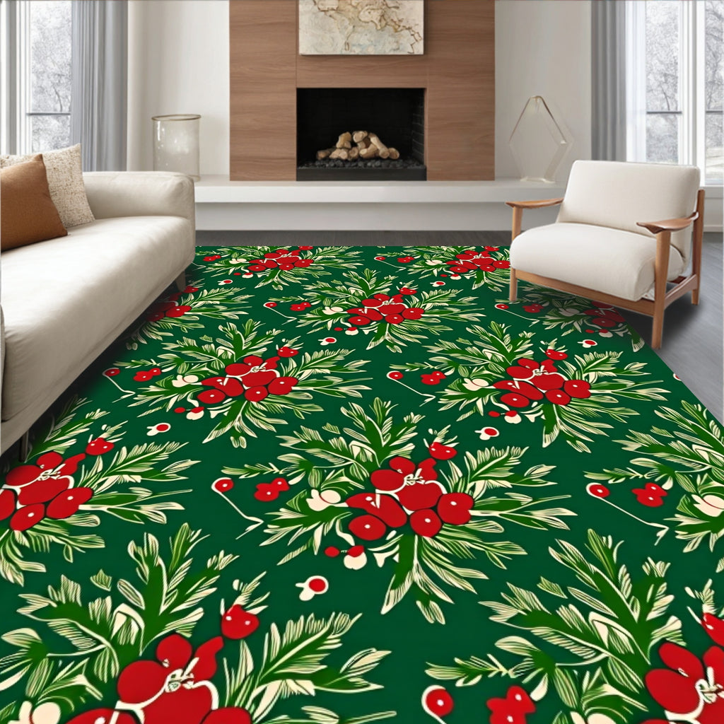 Red Berry Greenery Floral Arrangement Rug