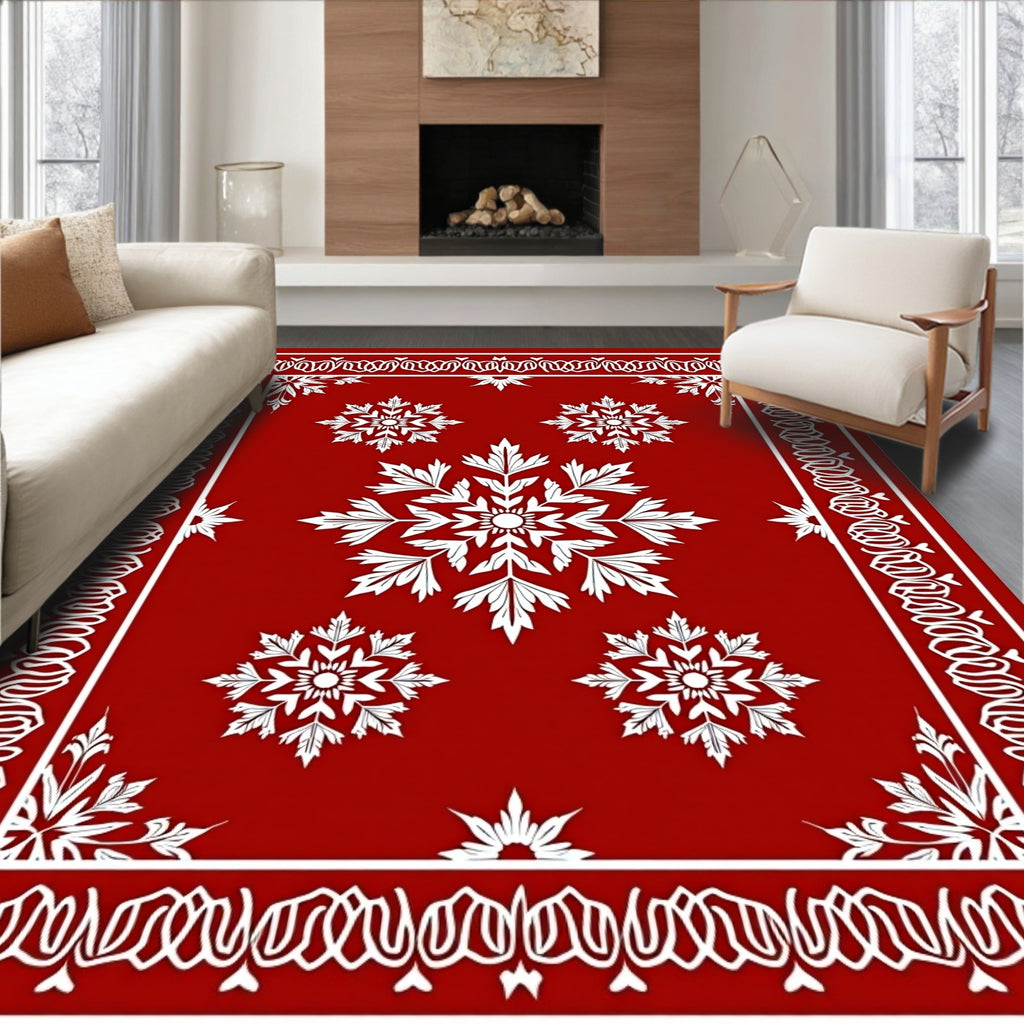 White Snowflake Bloom Border Rug