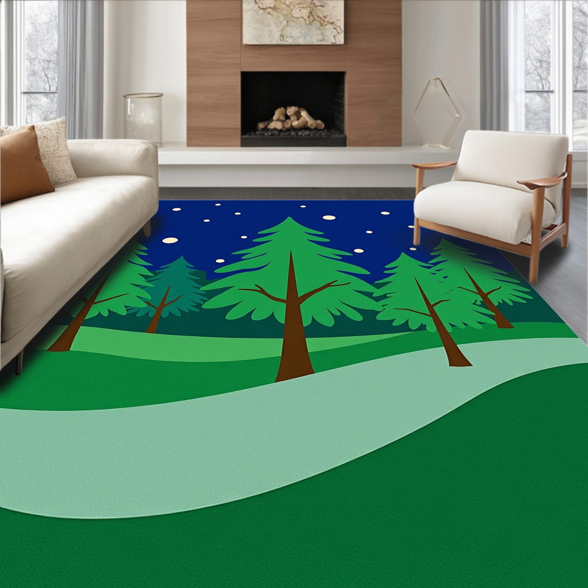 Forest Night Sky Woodland Scene Rug
