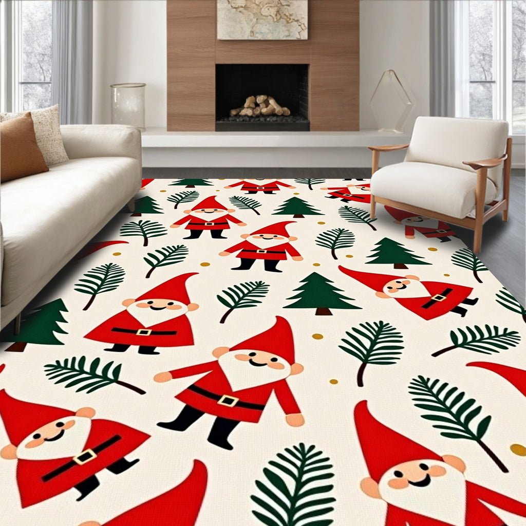 Merry Gnome Christmas Trees Garland Rug