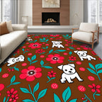Brown Whimsical Puppy Floral Medley Rug