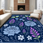 Whimsical Blue Butterfly Floral Garden Rug