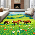 Pastoral Rolling Hills Cow Meadow Rug