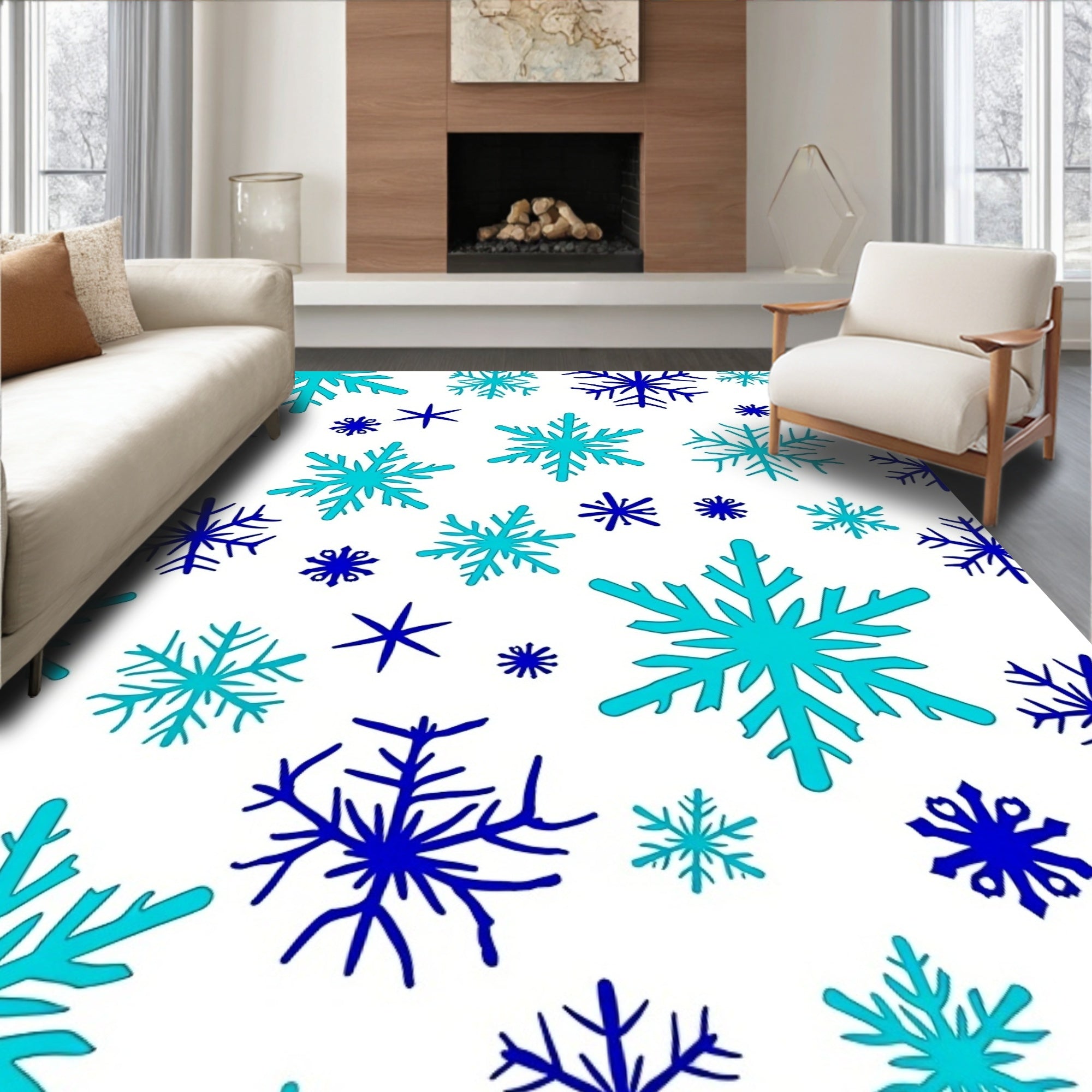 Arctic Blue Snowflake Scatter Rug
