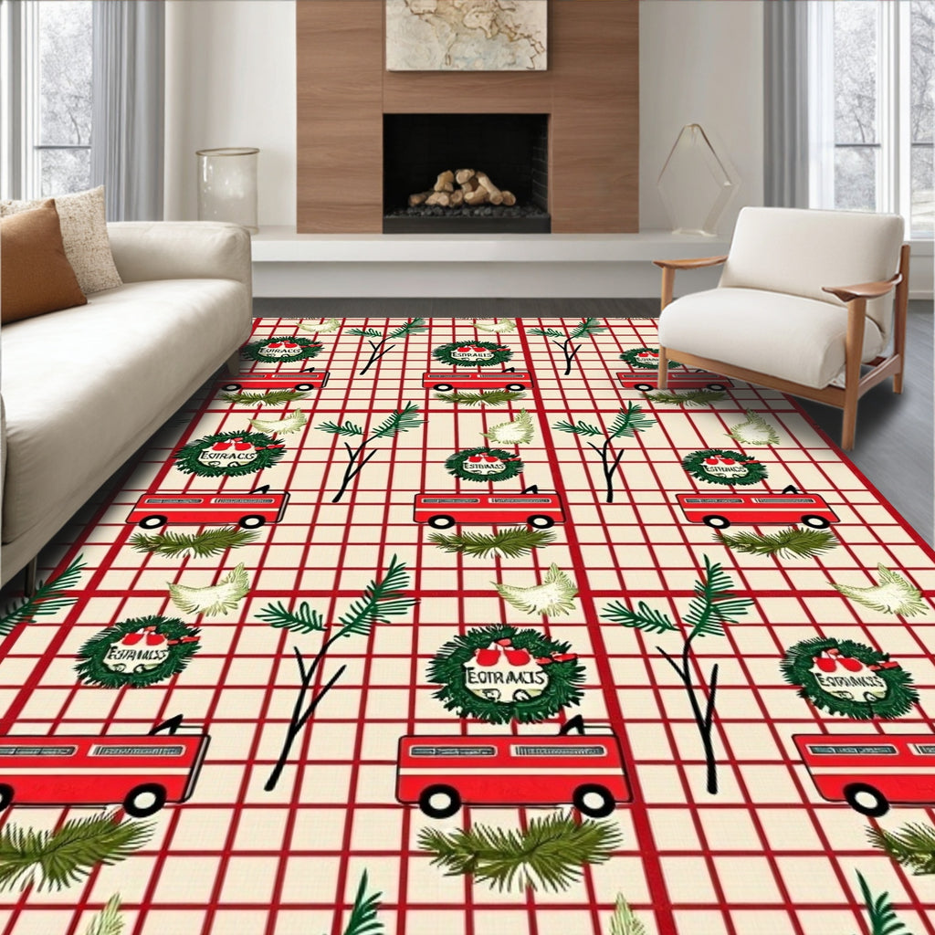 Farming Red Truck Wreath Festive Rug