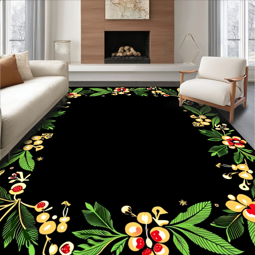 Yellow Red Green Floral Wreath Border Rug