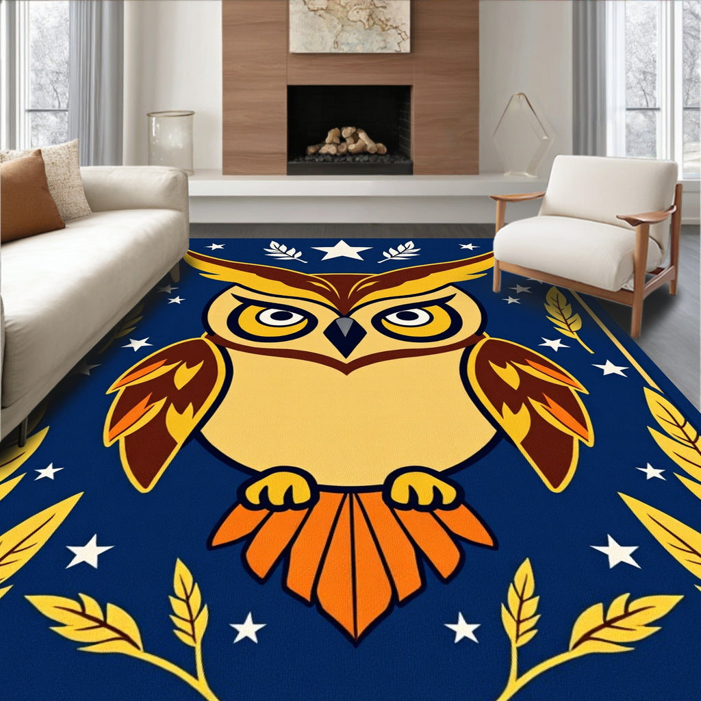Wise Owl Blue Starry Night Rug