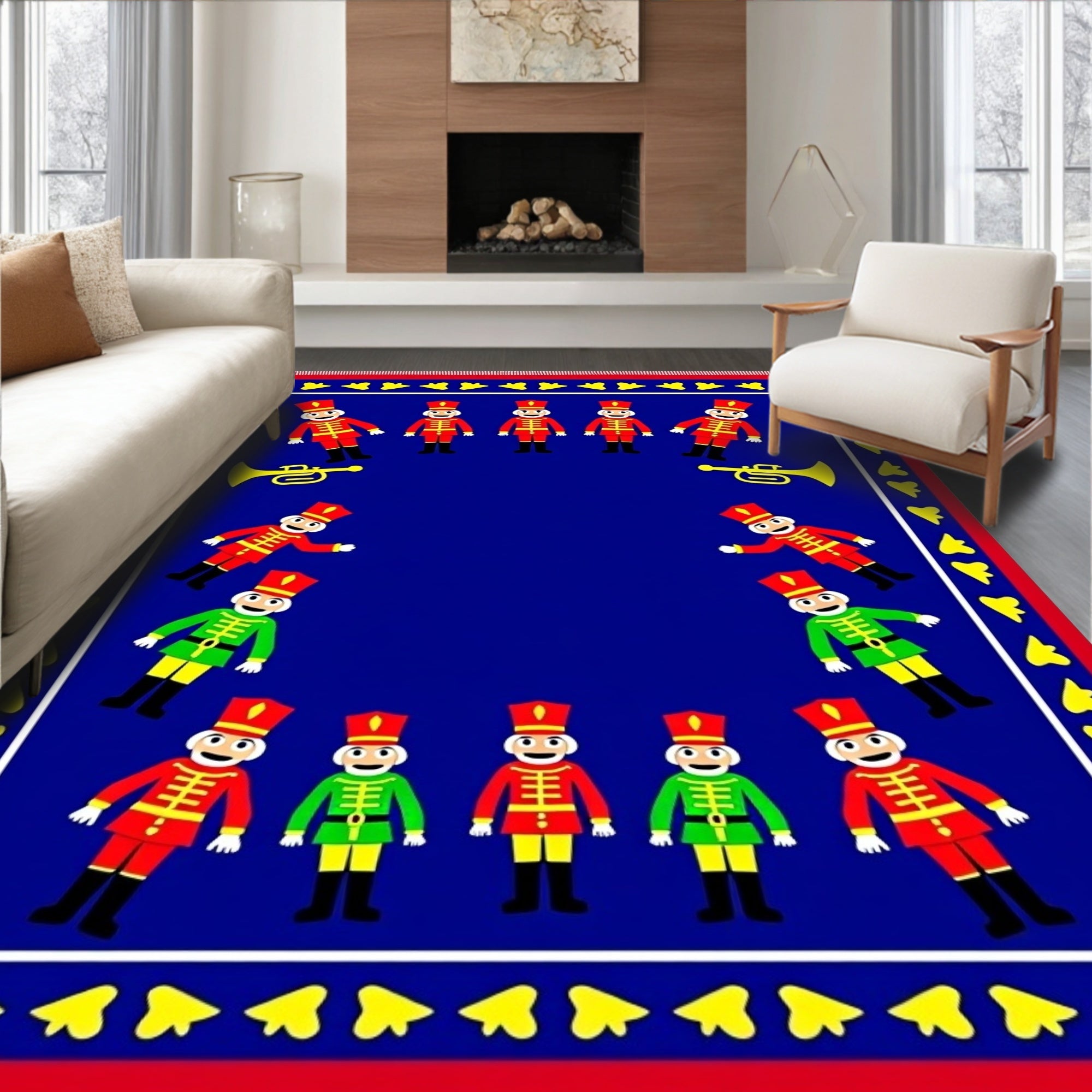 Crimson Blue Soldier Trumpet Playful Rug