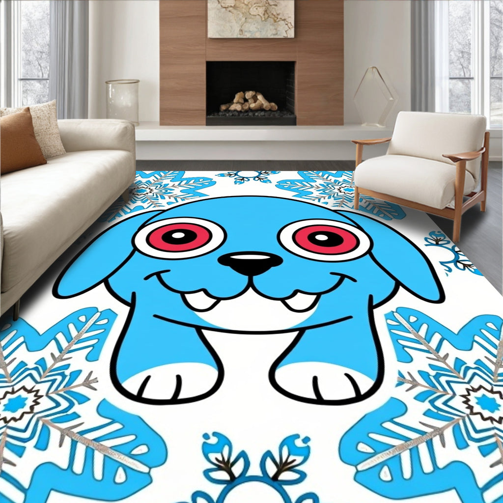 Cute Blue Creature Snowflakes Rug