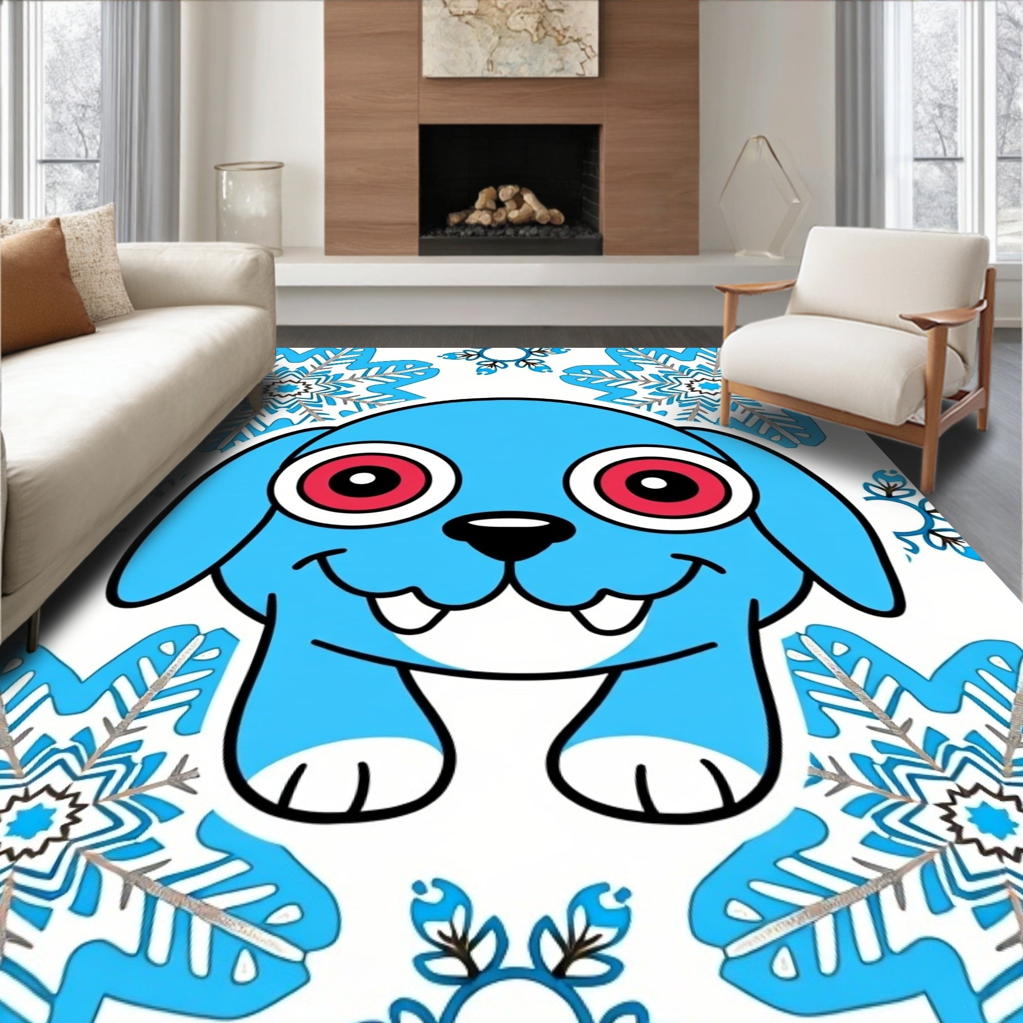 Cute Blue Creature Snowflakes Rug