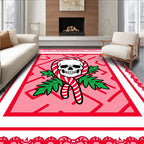 Sweet Skull Candy Cane Holly Red Rug