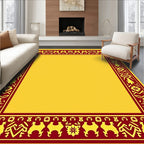 Bold Crimson Camel Bordered Yellow Graphic Rug
